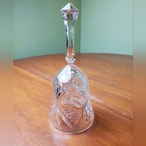 Vintage Lead Glass Bell, Cut Swan and Starburst Design, 7.25" Tall